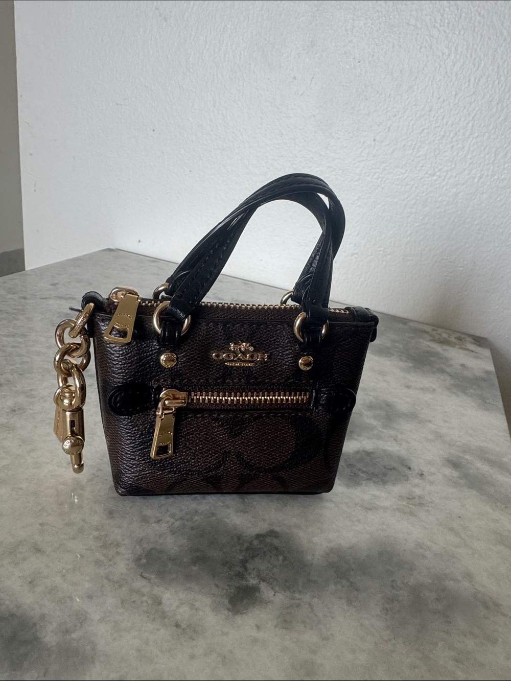 Coach Brown Signature Mini Satchel with Black Trim and Gold Hardware